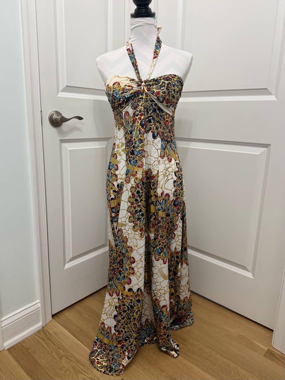 India Boutique Shimmery Strapless Maxi Dress with Gold Details